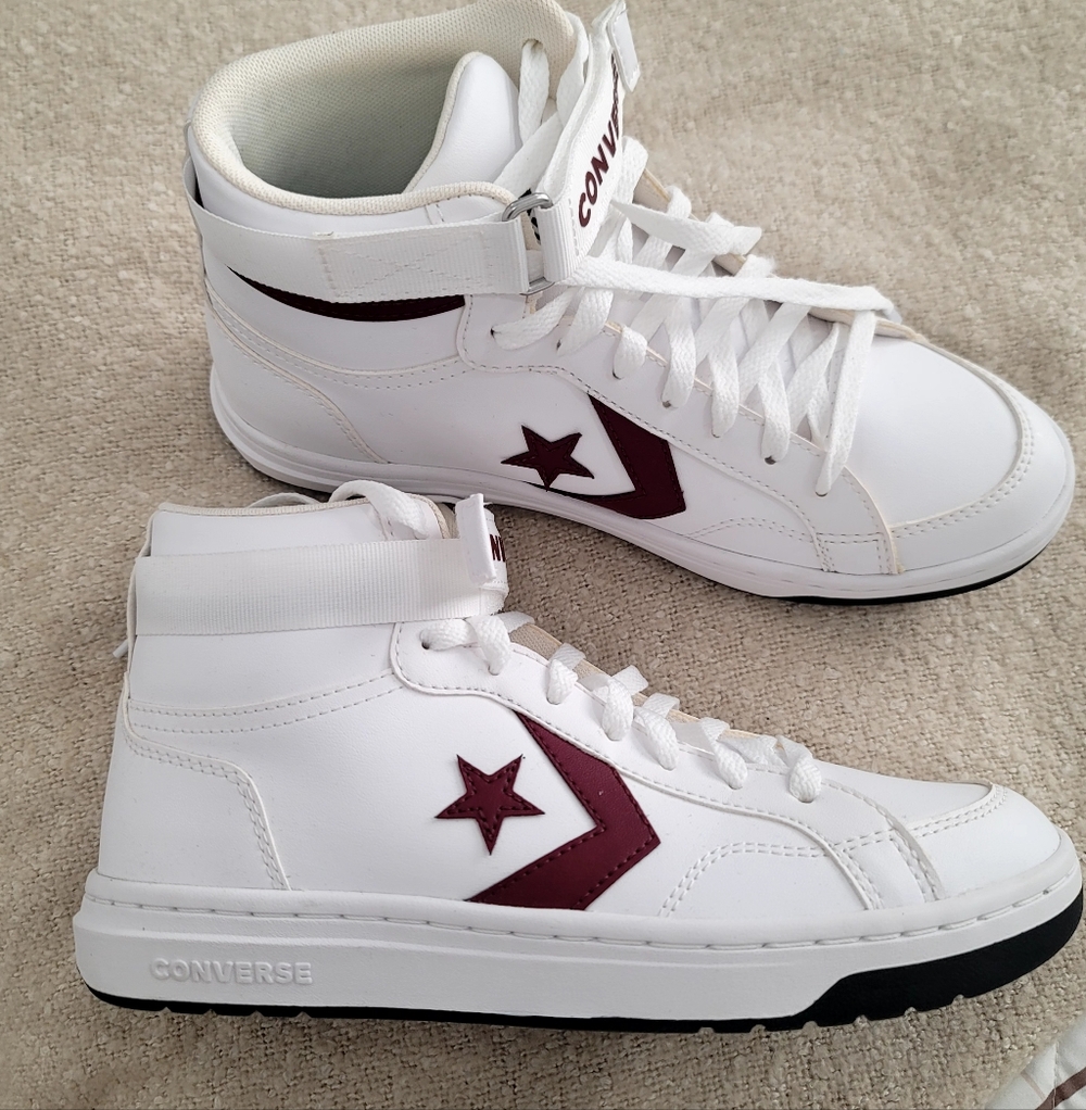 Converse Rival Mid White Deep Burgundy Star Chevron Retro Court 7.5 Unisex